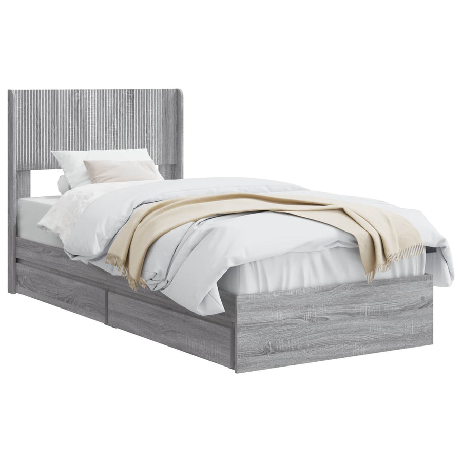 Bedframe met opbergruimte en hoofdbord Grijs Sonoma 90 x 200 cm