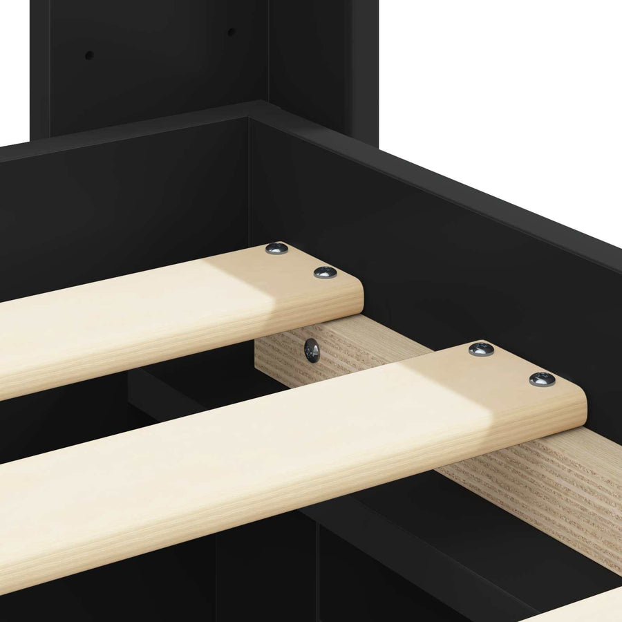 Bedframe met opbergruimte en hoofdbord Zwart 90 x 190 cm
