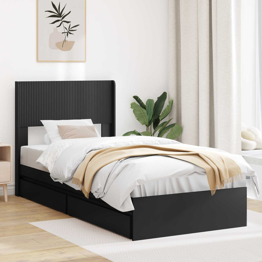 Bedframe met opbergruimte en hoofdbord Zwart 90 x 190 cm