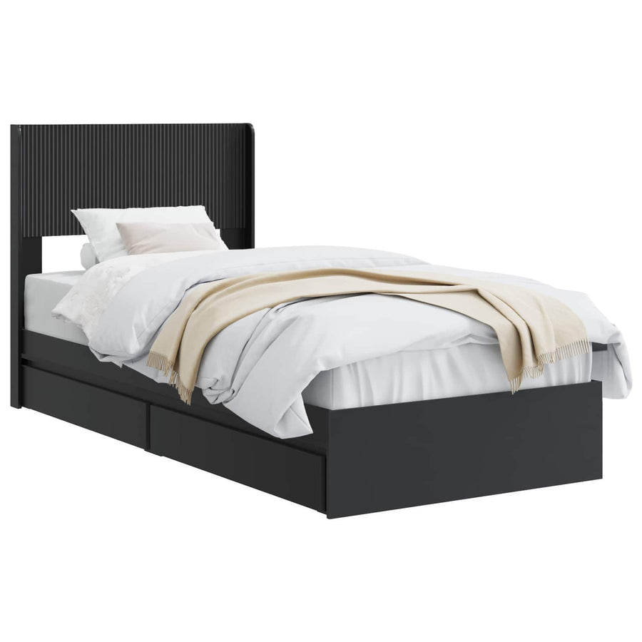 Bedframe met opbergruimte en hoofdbord Zwart 90 x 190 cm