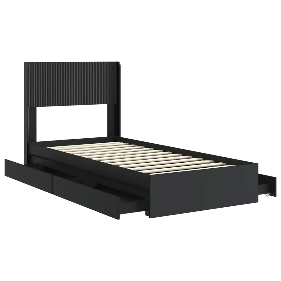 Bedframe met opbergruimte en hoofdbord Zwart 90 x 190 cm