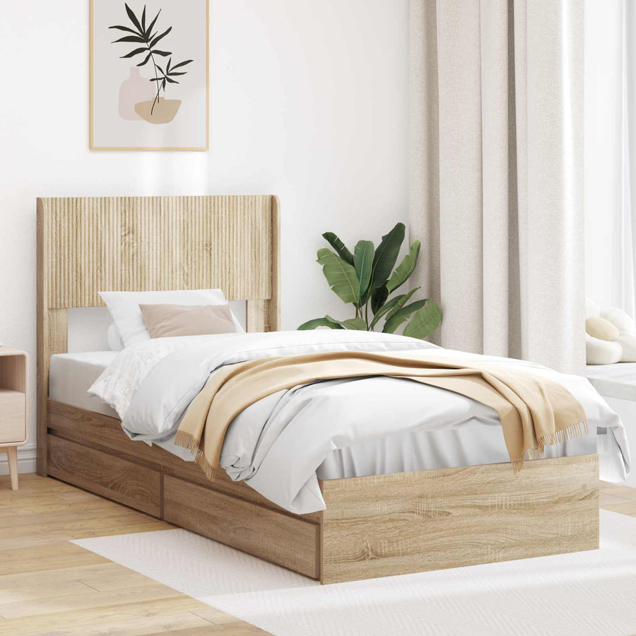 Bedframe met opbergruimte en hoofdbord Sonoma Eiken 90 x 190 cm