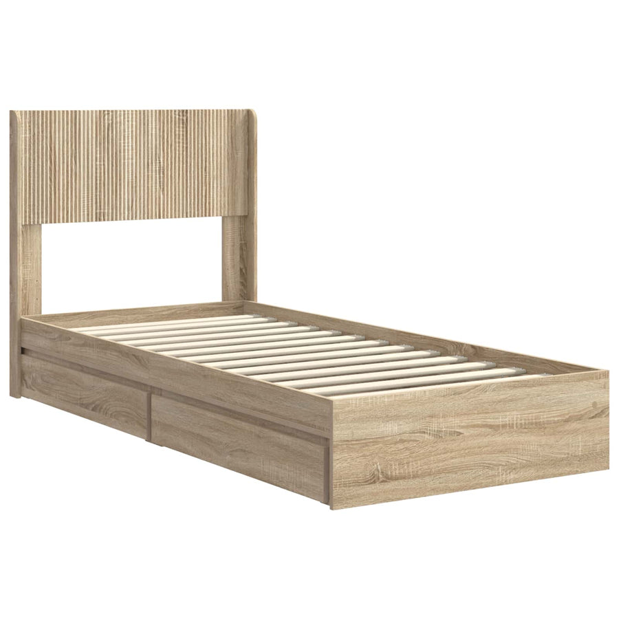 Bedframe met opbergruimte en hoofdbord Sonoma Eiken 90 x 190 cm