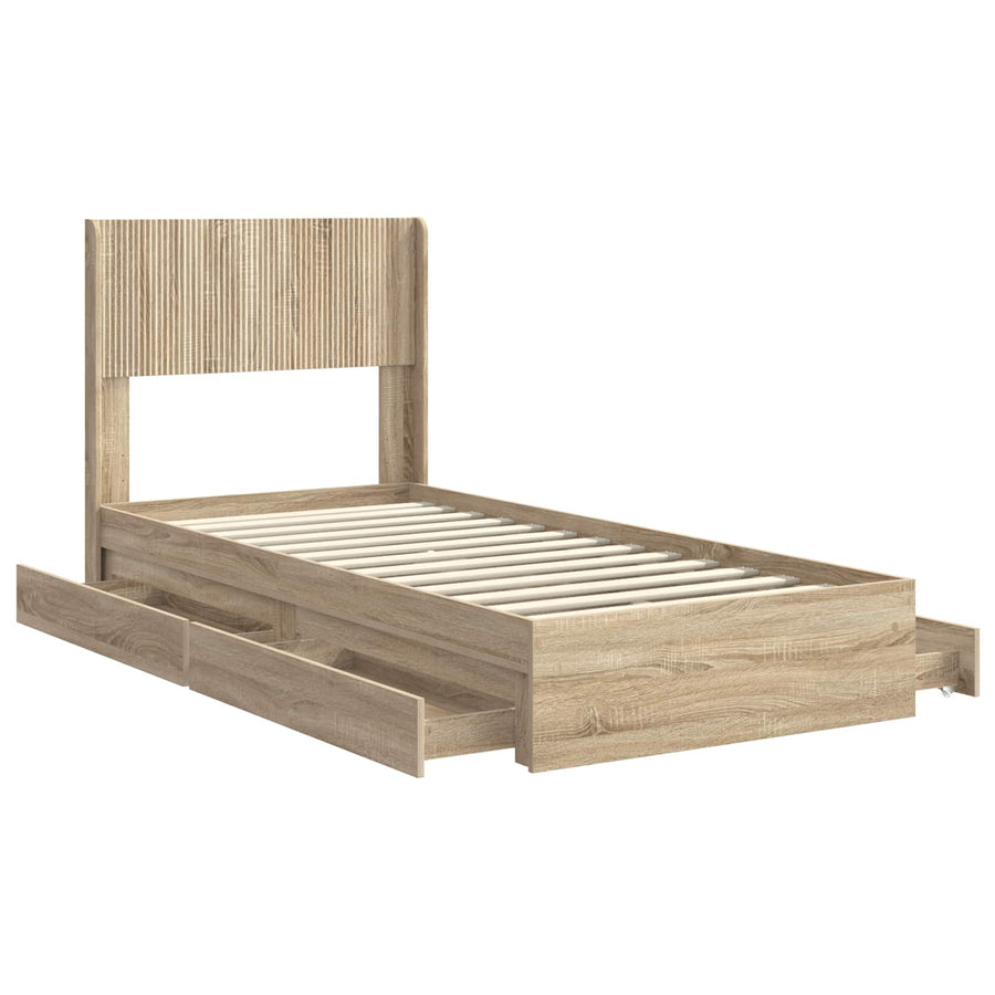 Bedframe met opbergruimte en hoofdbord Sonoma Eiken 90 x 190 cm
