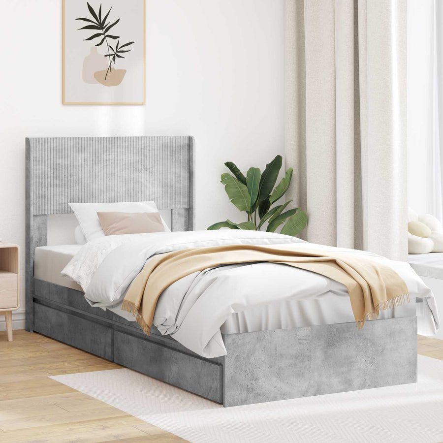 Bedframe met opbergruimte en hoofdbord Betongrijs 90 x 190 cm