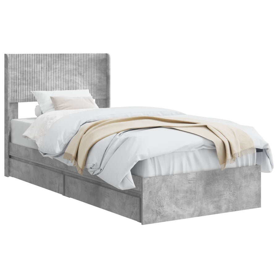 Bedframe met opbergruimte en hoofdbord Betongrijs 90 x 190 cm
