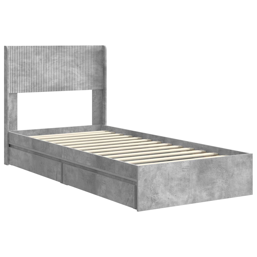 Bedframe met opbergruimte en hoofdbord Betongrijs 90 x 190 cm