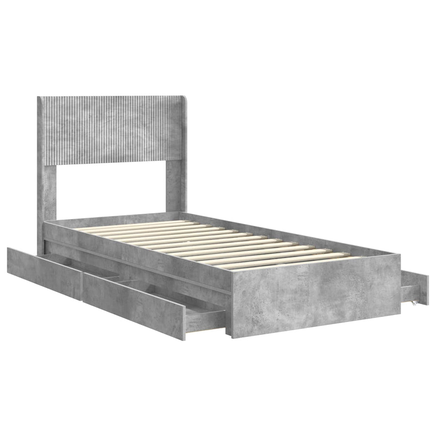 Bedframe met opbergruimte en hoofdbord Betongrijs 90 x 190 cm