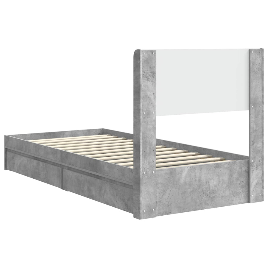 Bedframe met opbergruimte en hoofdbord Betongrijs 90 x 190 cm