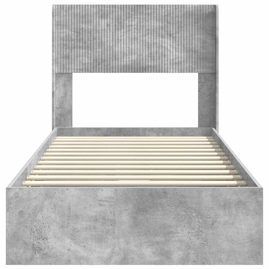 Bedframe met opbergruimte en hoofdbord Betongrijs 90 x 190 cm