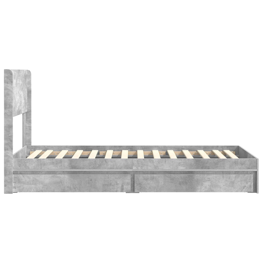 Bedframe met opbergruimte en hoofdbord Betongrijs 90 x 190 cm