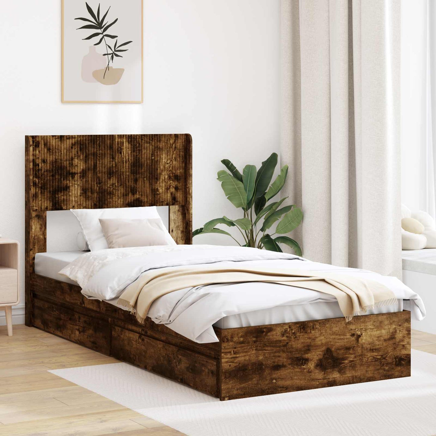 Bedframe met opbergruimte en hoofdbord 3 pcs Bewerkt hout