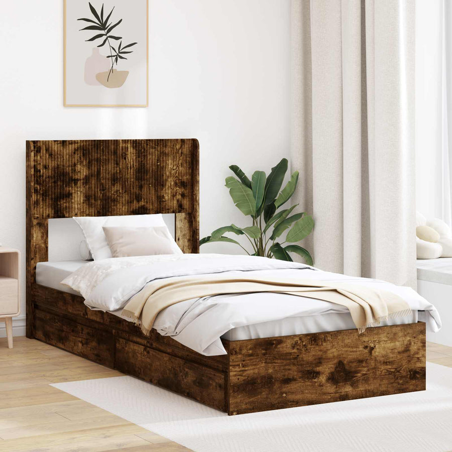 Bedframe met opbergruimte en hoofdbord 3 pcs Bewerkt hout