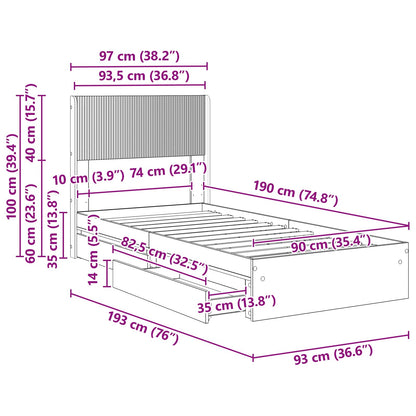 Bedframe met opbergruimte en hoofdbord 3 pcs Bewerkt hout