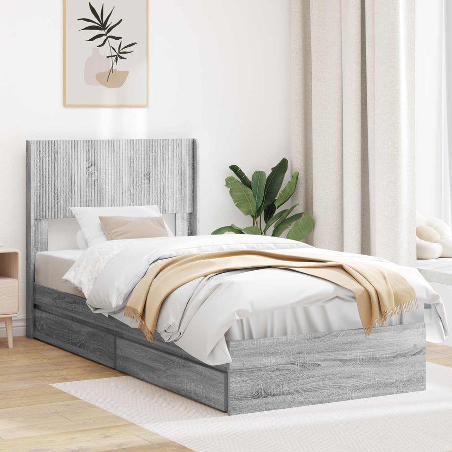 Bedframe met opbergruimte en hoofdbord Grijs Sonoma 90 x 190 cm