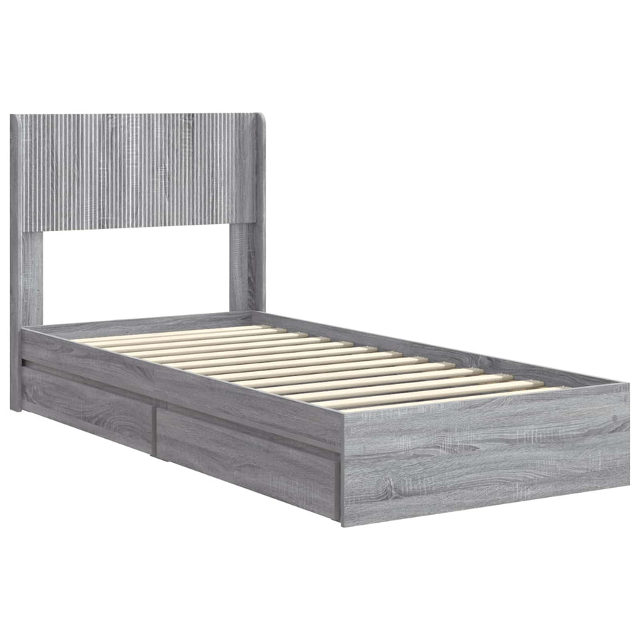 Bedframe met opbergruimte en hoofdbord Grijs Sonoma 90 x 190 cm
