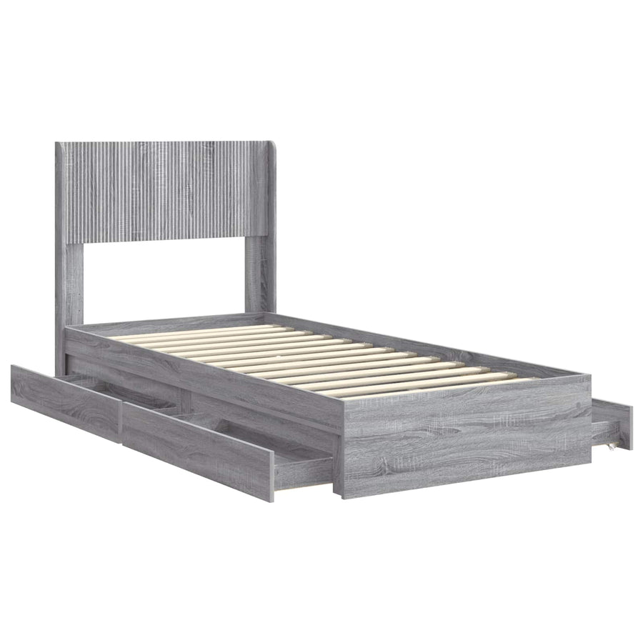 Bedframe met opbergruimte en hoofdbord Grijs Sonoma 90 x 190 cm