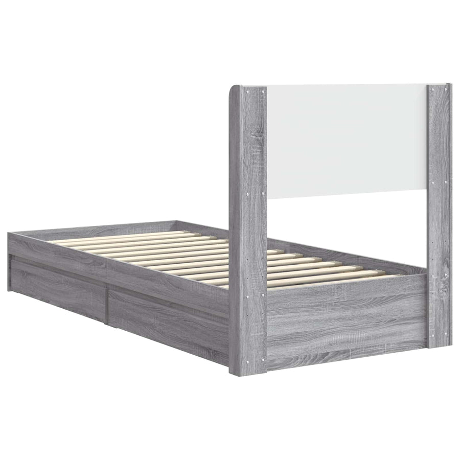 Bedframe met opbergruimte en hoofdbord Grijs Sonoma 90 x 190 cm