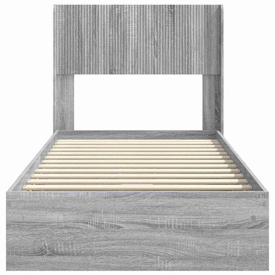 Bedframe met opbergruimte en hoofdbord Grijs Sonoma 90 x 190 cm