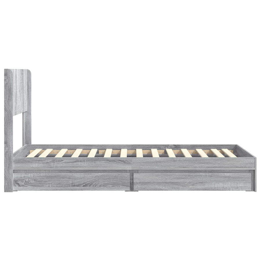 Bedframe met opbergruimte en hoofdbord Grijs Sonoma 90 x 190 cm