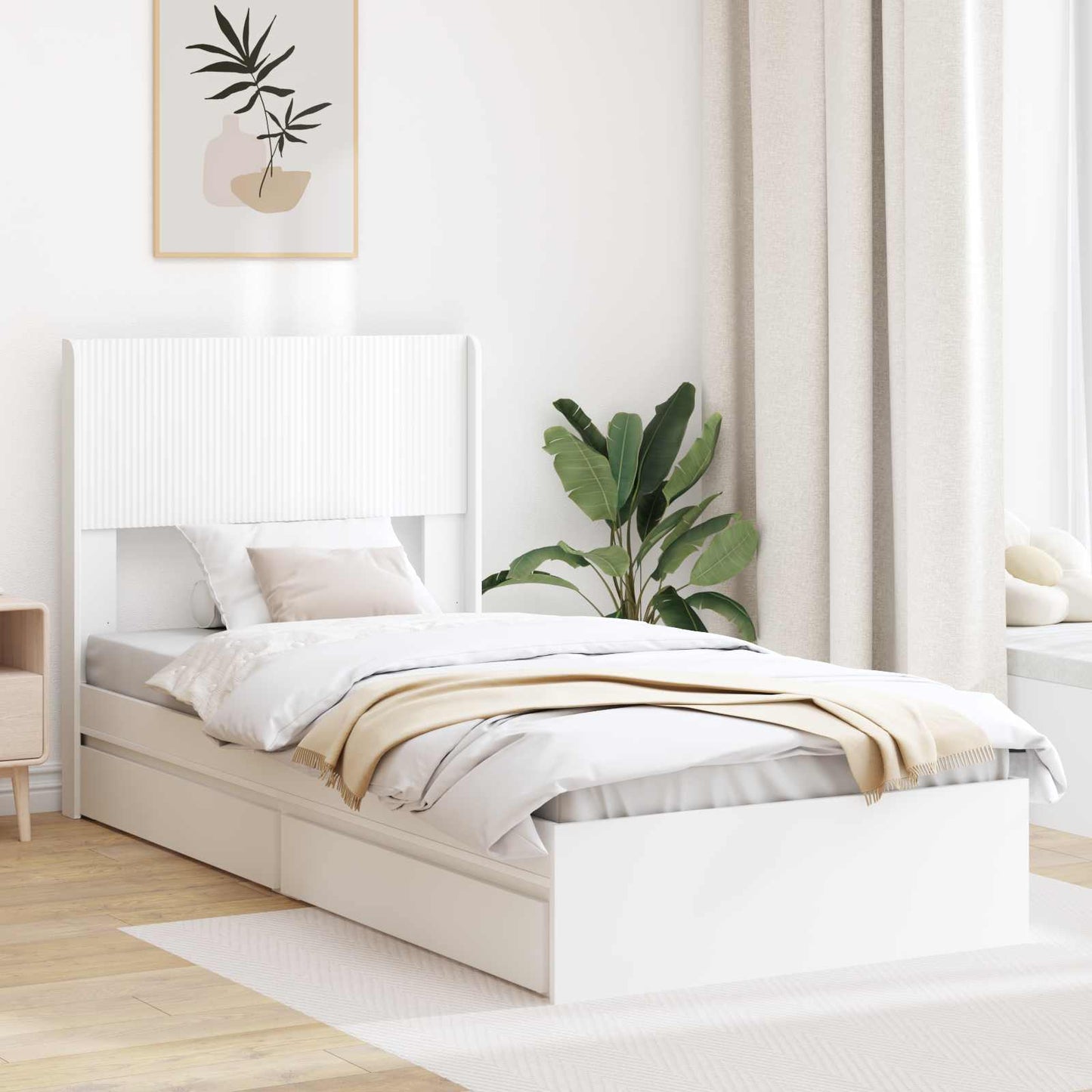 Bedframe met opbergruimte en hoofdbord Wit 75 x 190 cm