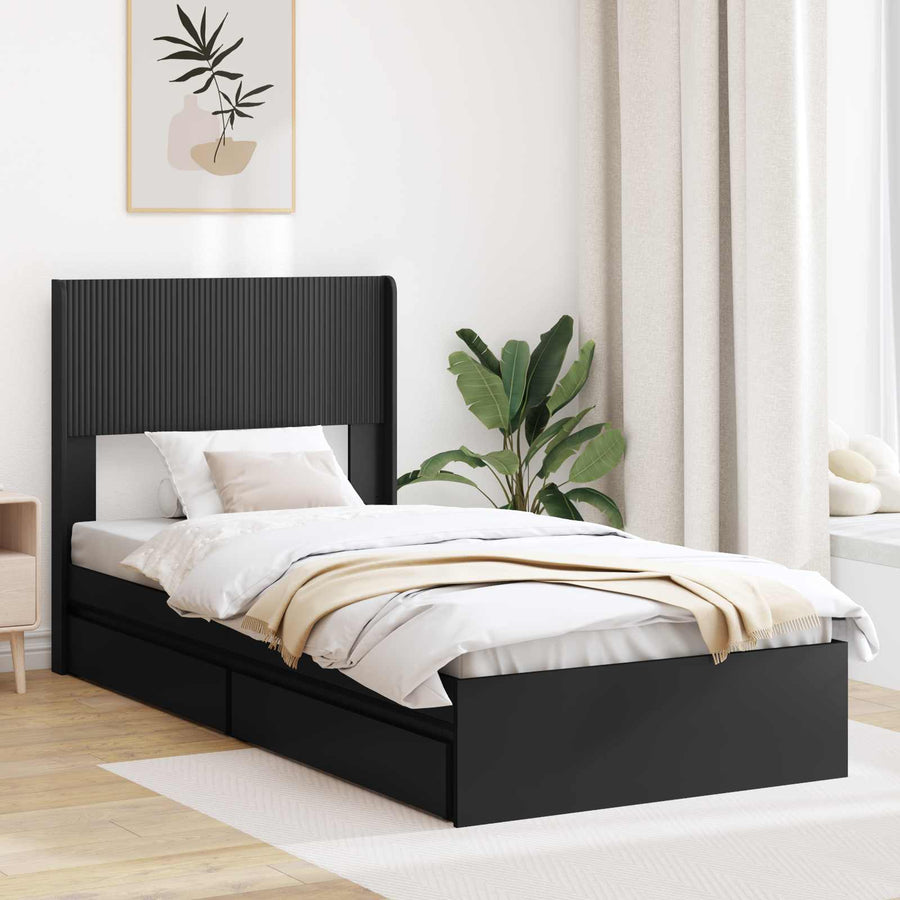 Bedframe met opbergruimte en hoofdbord Zwart 75 x 190 cm