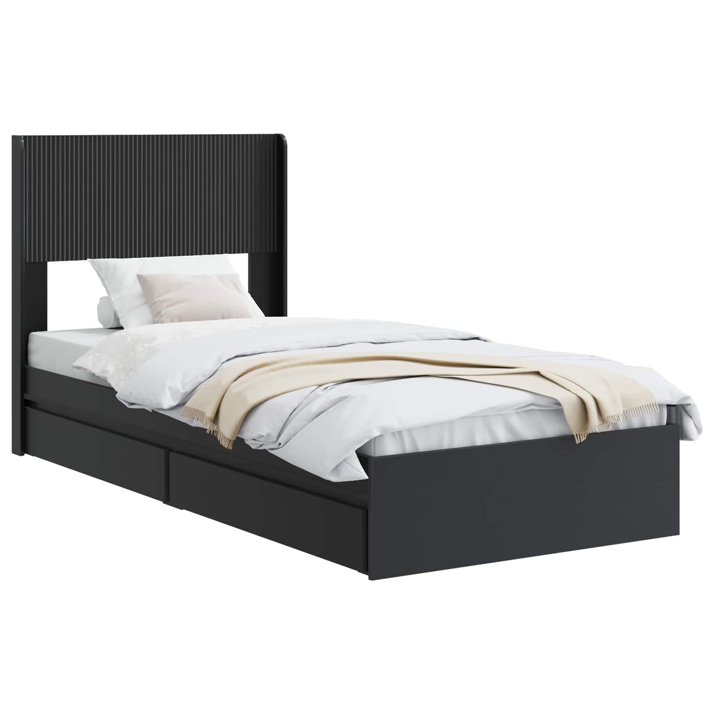 Bedframe met opbergruimte en hoofdbord Zwart 75 x 190 cm