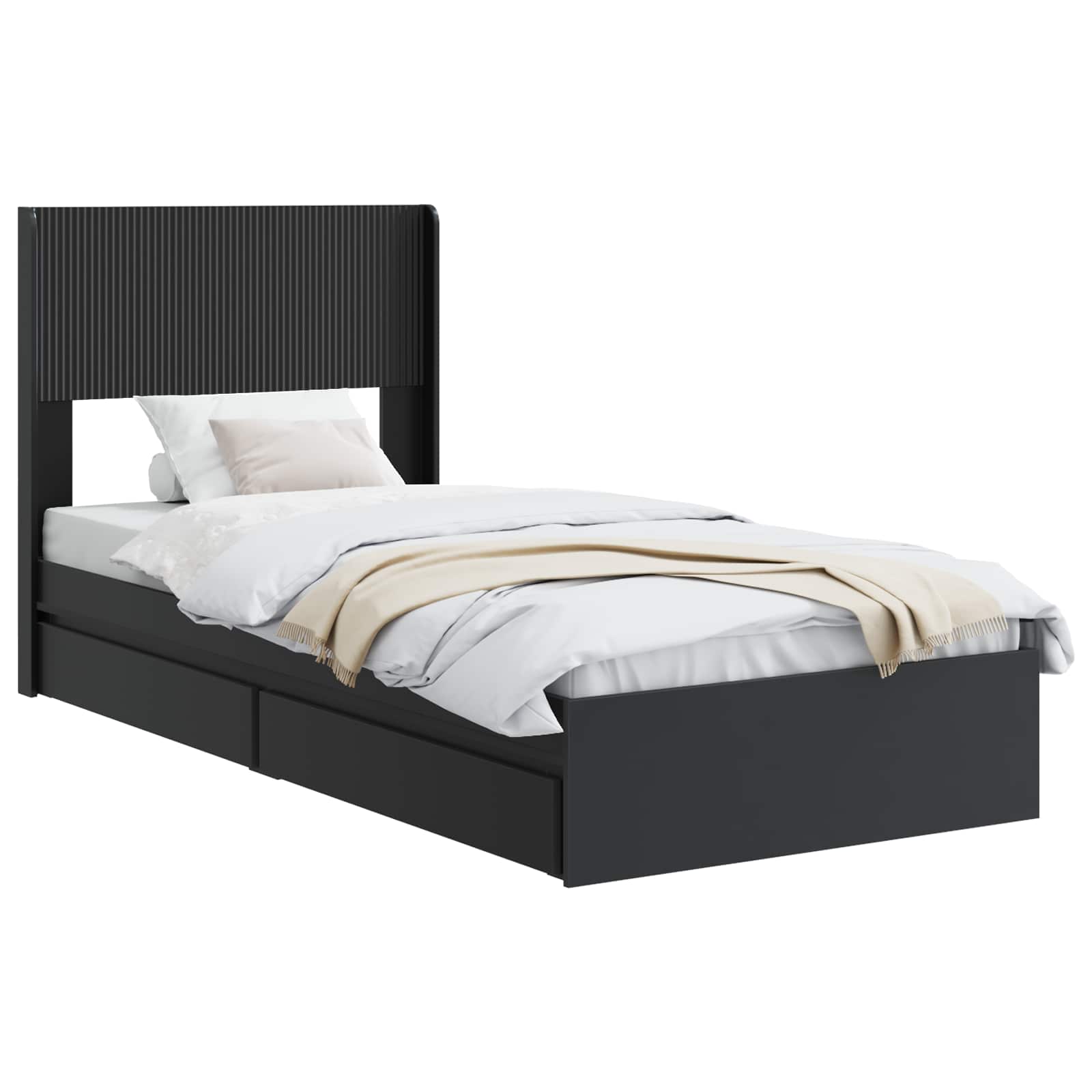 Bedframe met opbergruimte en hoofdbord Zwart 75 x 190 cm
