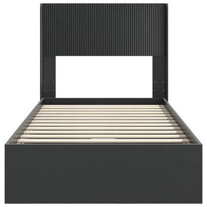 Bedframe met opbergruimte en hoofdbord Zwart 75 x 190 cm