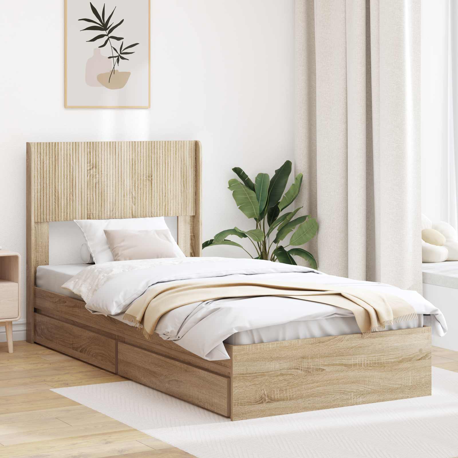 Bedframe met opbergruimte en hoofdbord Sonoma Eiken 75 x 190 cm