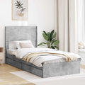 Bedframe met opbergruimte en hoofdbord Betongrijs 75 x 190 cm