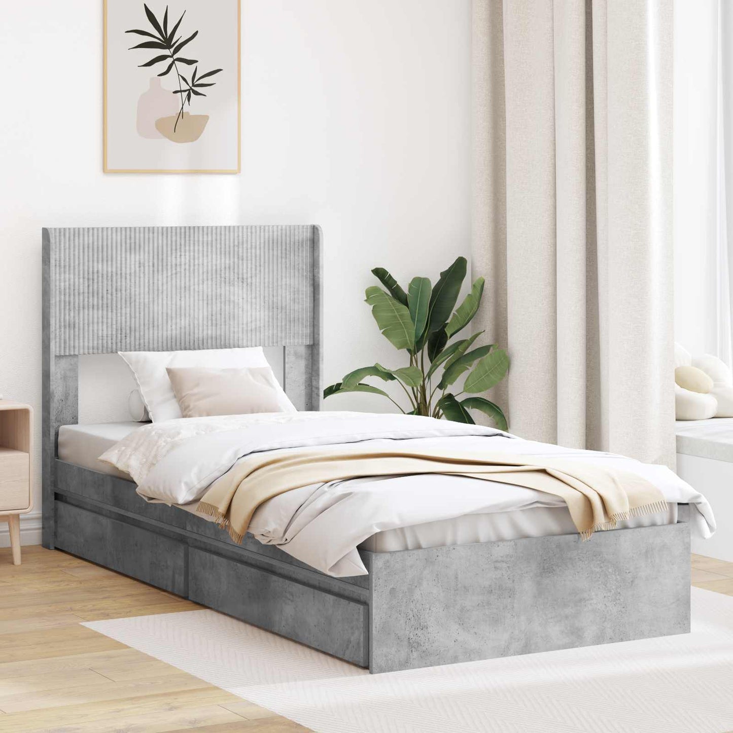 Bedframe met opbergruimte en hoofdbord Betongrijs 75 x 190 cm