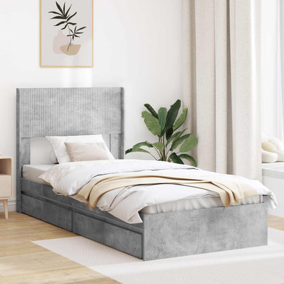 Bedframe met opbergruimte en hoofdbord Betongrijs 75 x 190 cm