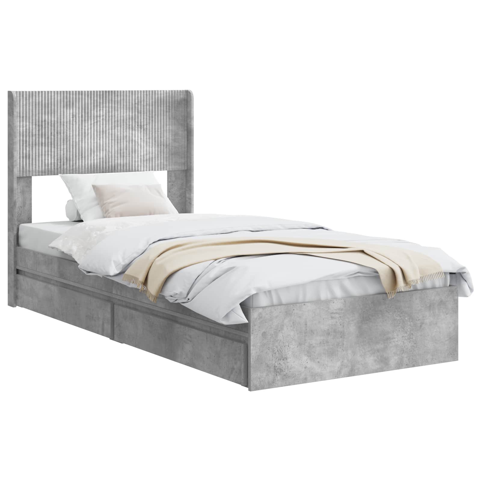 Bedframe met opbergruimte en hoofdbord Betongrijs 75 x 190 cm