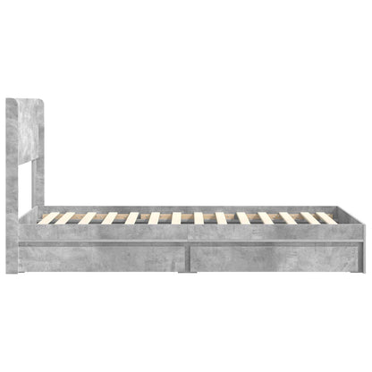 Bedframe met opbergruimte en hoofdbord Betongrijs 75 x 190 cm