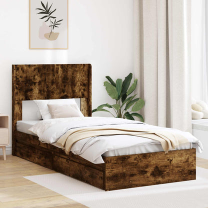 Bedframe met opbergruimte en hoofdbord Gerookt eiken