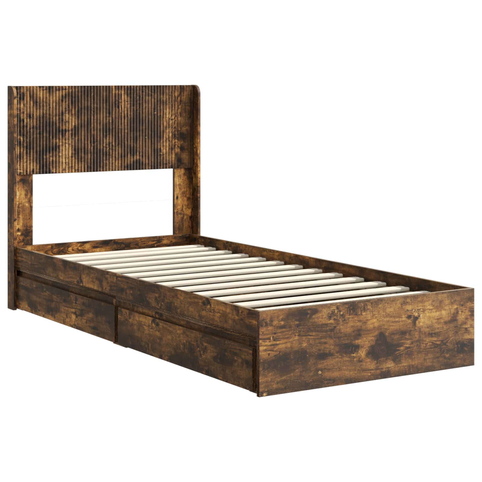 Bedframe met opbergruimte en hoofdbord Gerookt eiken