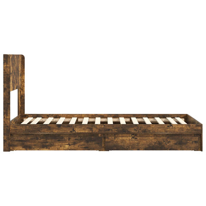 Bedframe met opbergruimte en hoofdbord Gerookt eiken