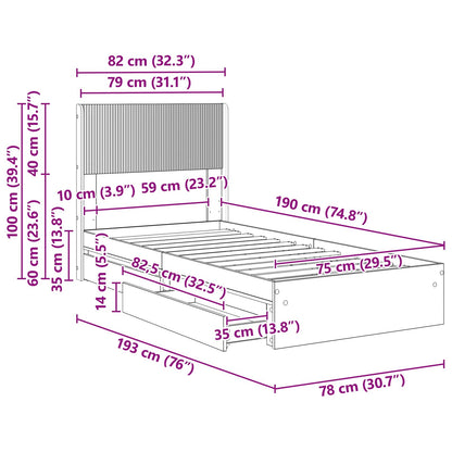 Bedframe met opbergruimte en hoofdbord Gerookt eiken