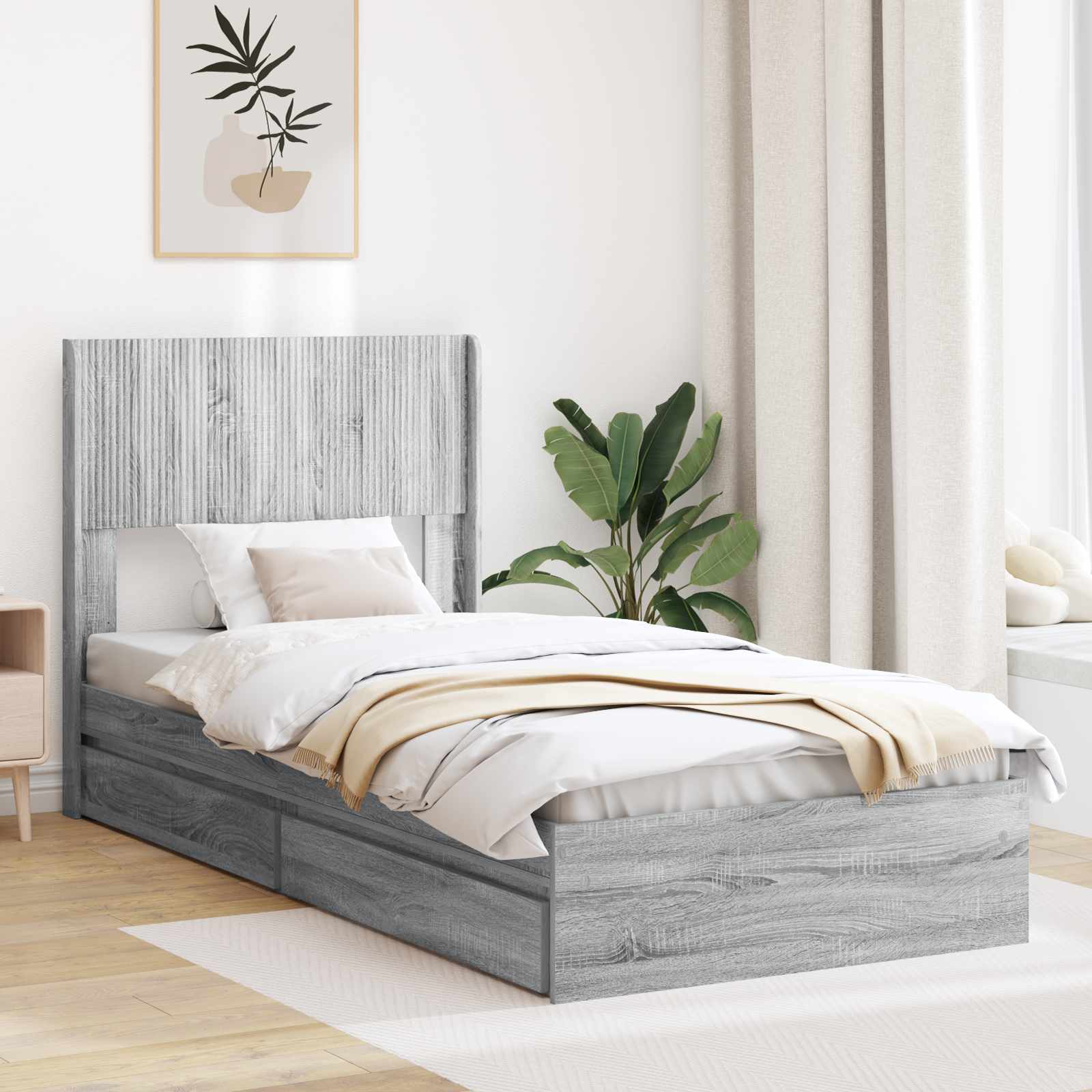 Bedframe met opbergruimte en hoofdbord Grijs Sonoma 75 x 190 cm