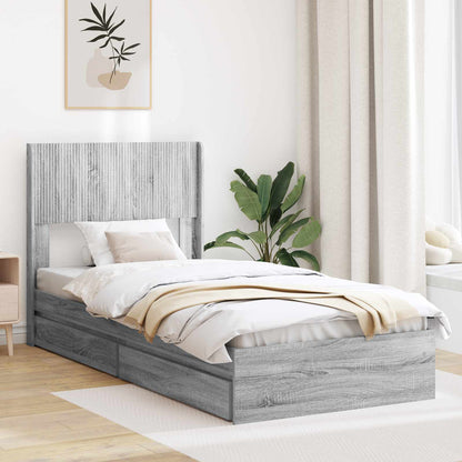 Bedframe met opbergruimte en hoofdbord Grijs Sonoma 75 x 190 cm