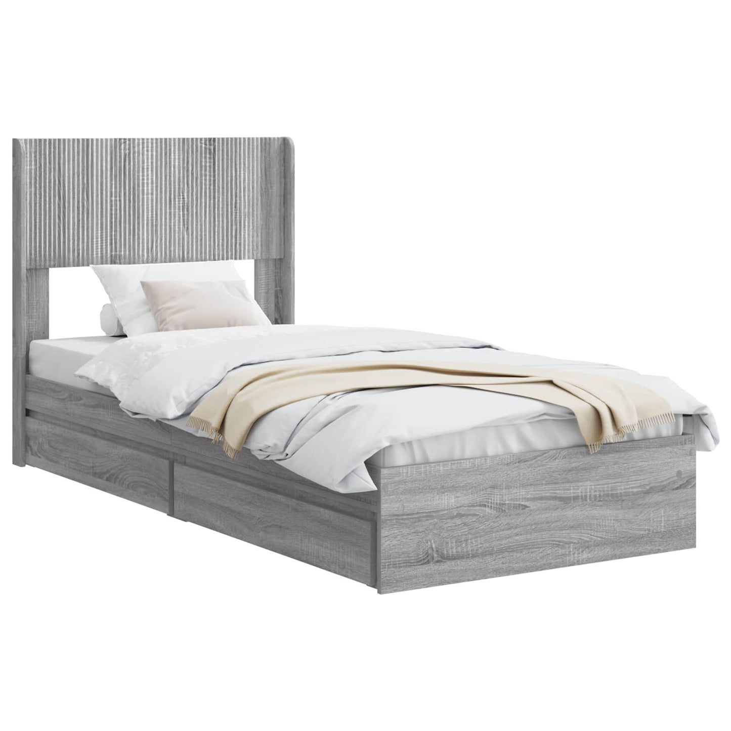 Bedframe met opbergruimte en hoofdbord Grijs Sonoma 75 x 190 cm