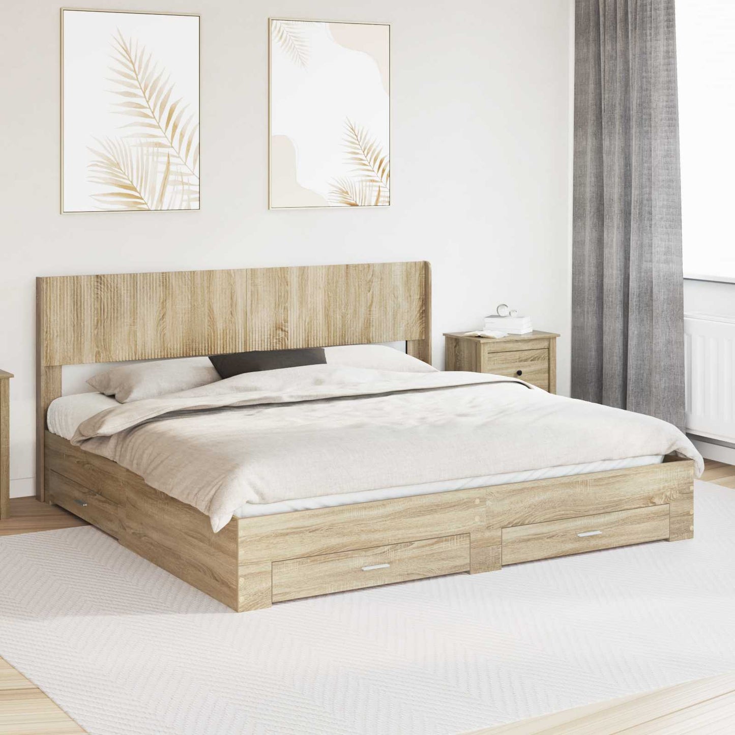 Bedframe met opbergruimte en hoofdbord Sonoma Eiken