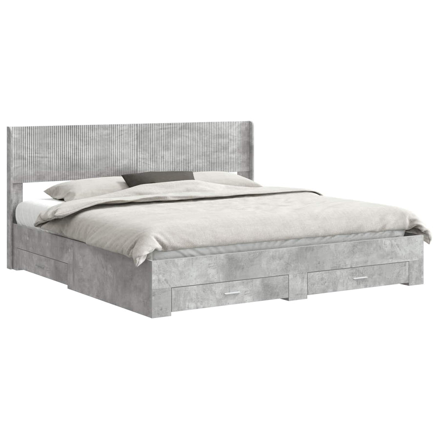 Bedframe met opbergruimte en hoofdbord Betongrijs Bewerkt hout