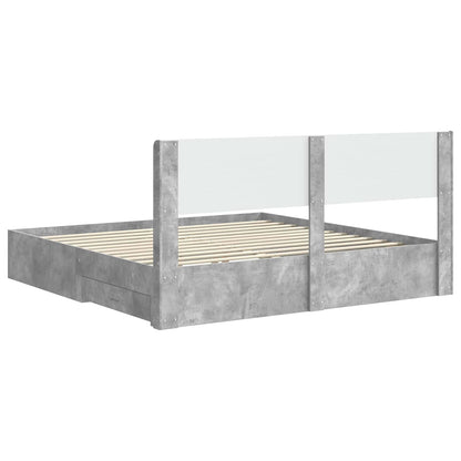Bedframe met opbergruimte en hoofdbord Betongrijs Bewerkt hout