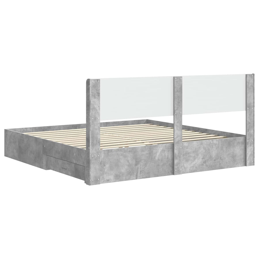 Bedframe met opbergruimte en hoofdbord Betongrijs Bewerkt hout