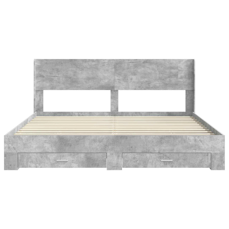 Bedframe met opbergruimte en hoofdbord Betongrijs Bewerkt hout