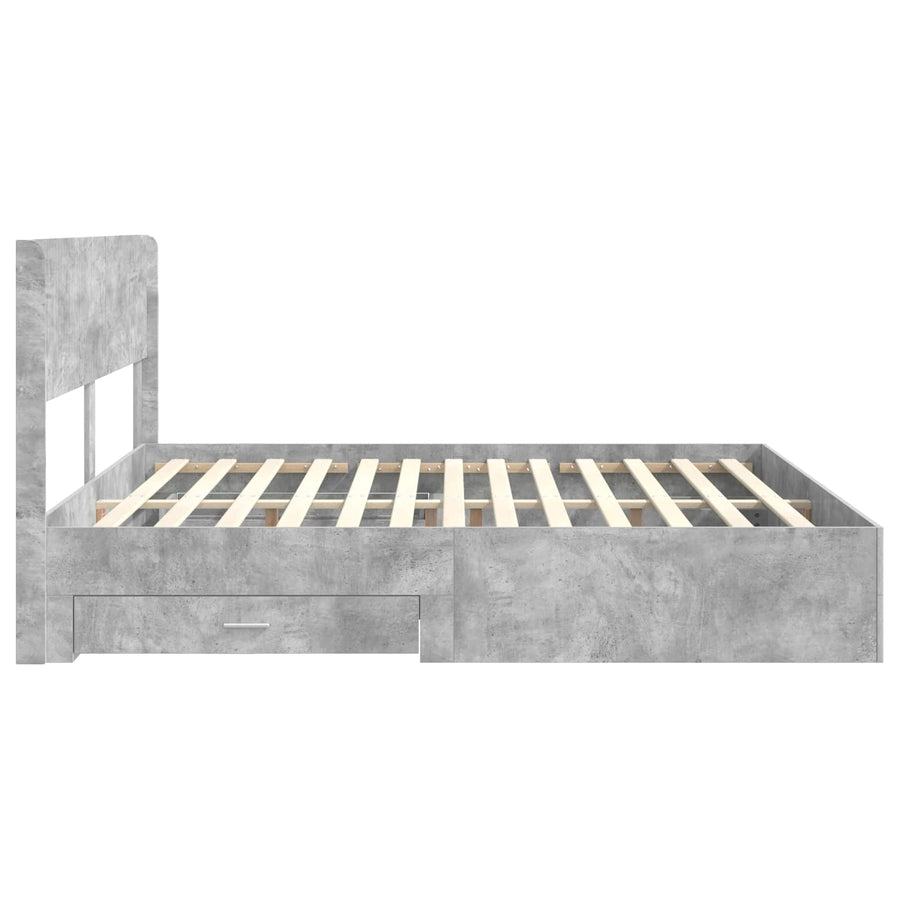 Bedframe met opbergruimte en hoofdbord Betongrijs Bewerkt hout