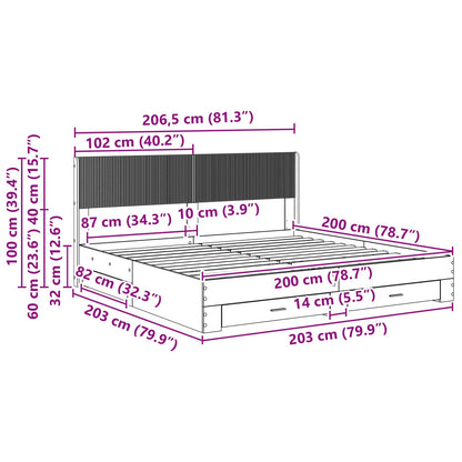 Bedframe met opbergruimte en hoofdbord Betongrijs Bewerkt hout