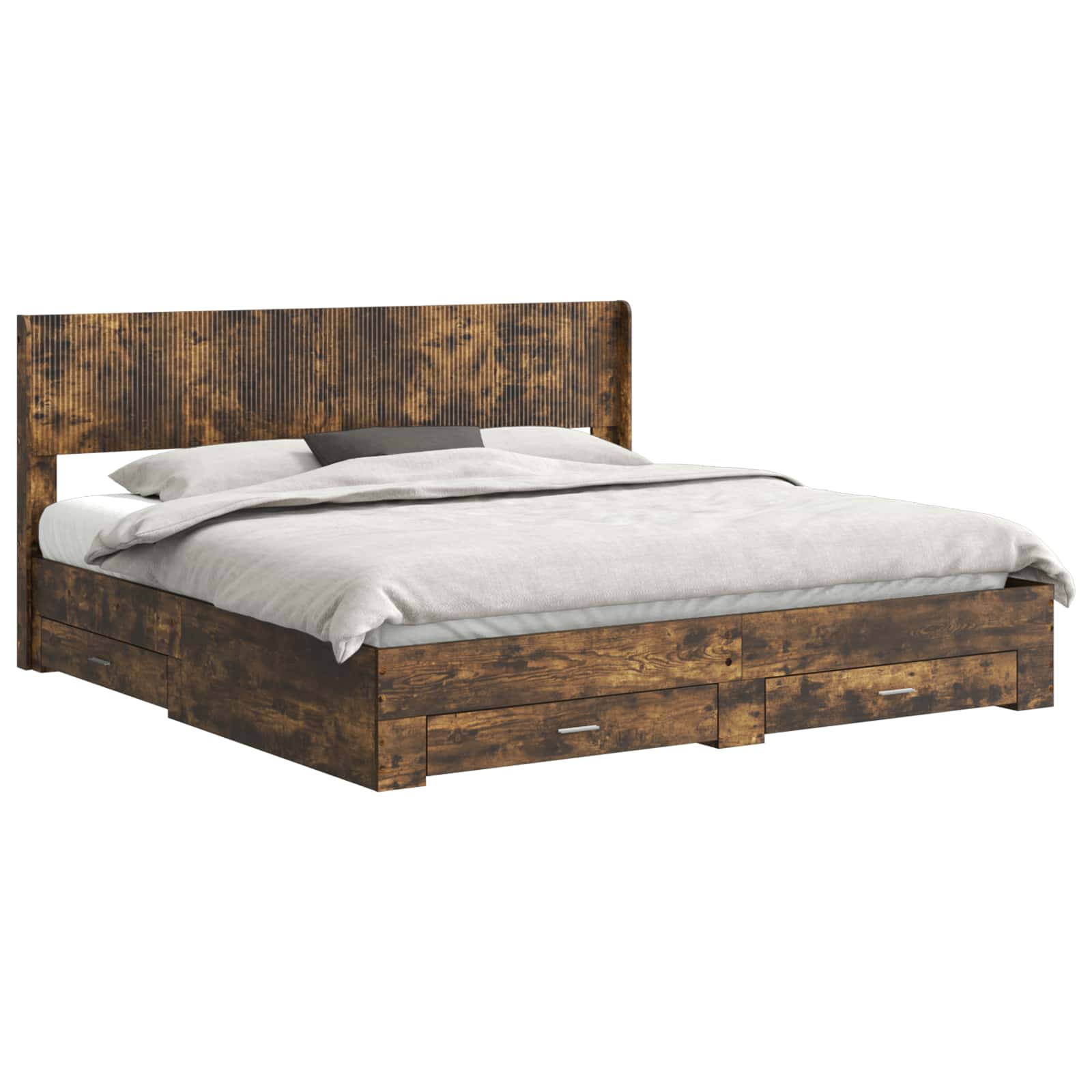 Bedframe met opbergruimte en hoofdbord Gerookt eiken